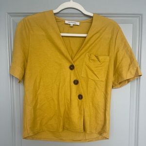 VICI. Mustard short sleeve button down blouse.